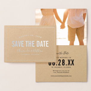 Moderne Silver Foil Foto Save the Date Card Folienkarte