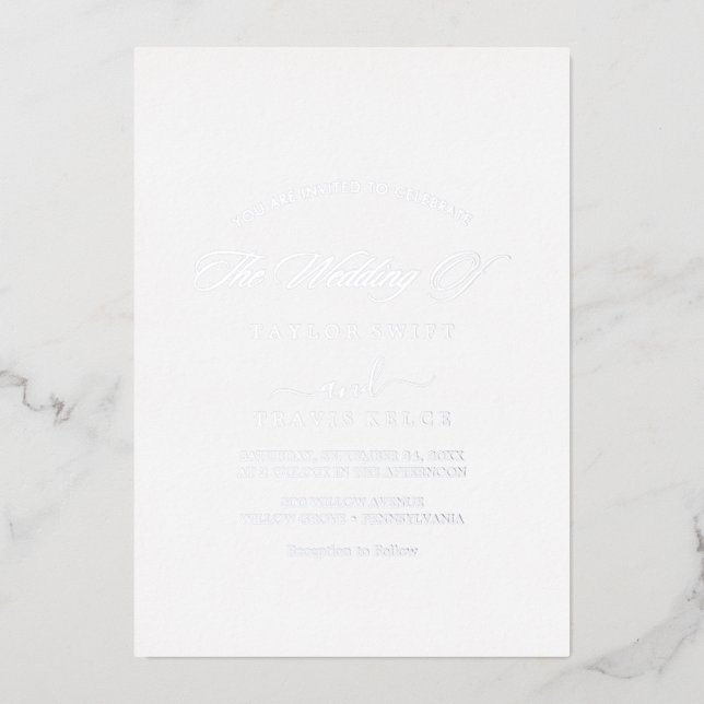 Moderne Silver Foil Script | Foto Hochzeit Folieneinladung (Vorderseite)