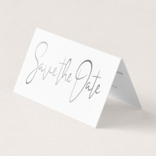 Moderne Silver Foil Script Foto Save the Date Card Visitenkarten