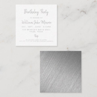 Moderne Silver Foil & Script Geburtstagsparty Tick Quadratische Visitenkarte