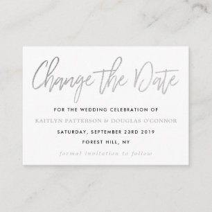 Moderne Silver Foil Skripte ändern das Datum Begleitkarte