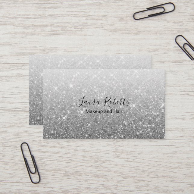 Moderne Silver Glitzer Business Card Visitenkarte (Vorderseite/Rückseite Beispiel)