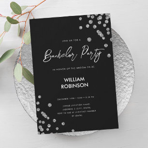 Moderne Silver Glitzer Confetti Bachelor Party Einladung