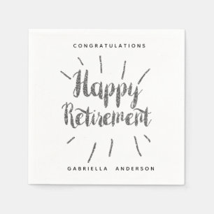Moderne Silver Glitzer Happy Retirement Serviette