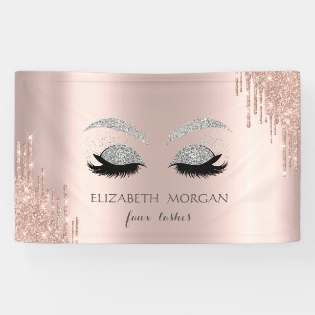 Moderne Silver Glitzer Imitate Lashes Rose Gold Tr Banner (Horizontal)