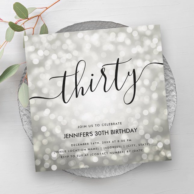 Moderne Silver Glitzer Lights 30. Geburtstag Einladung (Modern Silver Glitter Lights 30th Birthday Invitation)