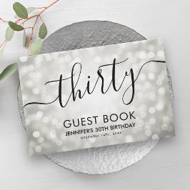Moderne Silver Glitzer Lights 30. Geburtstag Gästebuch