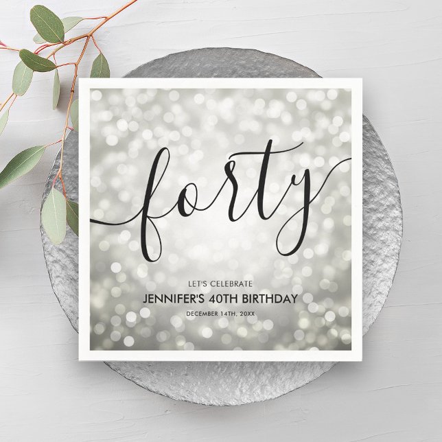 Moderne Silver Glitzer Lights 40. Geburtstag Serviette (Modern Silver Glitter Lights 40th Birthday Napkins)