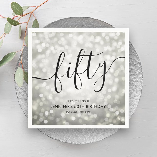 Moderne Silver Glitzer Lights 50. Geburtstag Serviette (Modern Silver Glitter Lights 50th Birthday Napkins)