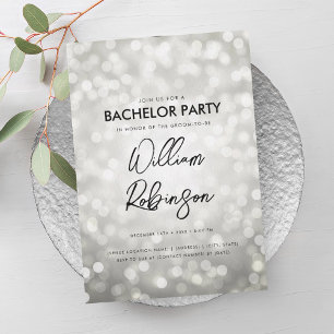 Moderne Silver Glitzer Lights Bachelor Party Einladung