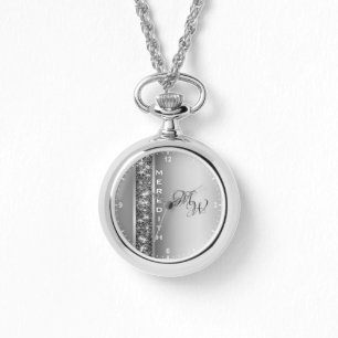 Moderne Silver Glitzer Stars Individuelle Name Ini Armbanduhr