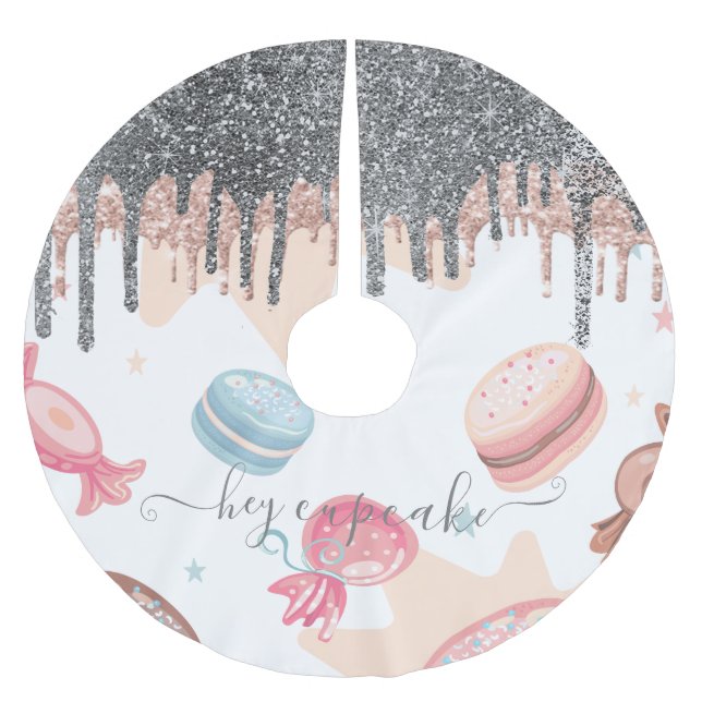 Moderne Silver Glitzer Tropfen Candy Süßigkeiten Polyester Weihnachtsbaumdecke (Vorderseite)