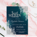 Moderne Silver Glitzer Tropfen Green Sweet 16 Einladung<br><div class="desc">Moderne,  schicke und glamouröse Sweet 16 mit Glitzer-Tropfen auf grünem Hintergrund.</div>