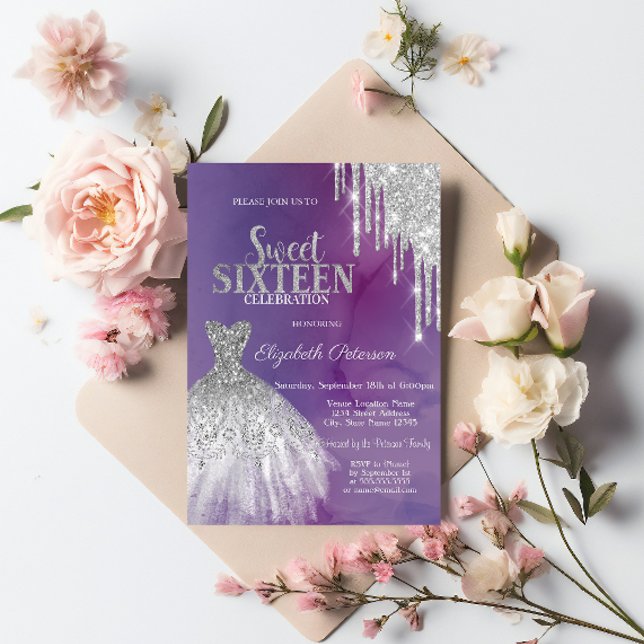 Moderne Silver Glitzer Tropfen, Kleid Violet Sweet Einladung (Von Creator hochgeladen)