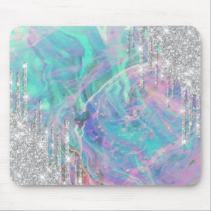Moderne Silver Glitzer Tropfen Opal Mousepad