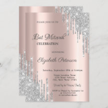 Moderne Silver Glitzer Tropfen Rose Gold Bar Mitzv