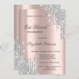 Moderne Silver Glitzer Tropfen Rose Gold Bar Mitzv Einladung