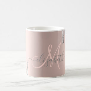 Moderne Silver Glitzer Tropfen Rose Gold Monogram Kaffeetasse