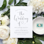 Moderne Silver Heart Calligraphy Script Wedding Einladung<br><div class="desc">Moderne,  silbergraue und weiße (Farben können modifiziert werden) Einladungen zur Hochzeit sind mit einem stilvollen Typografie-Design mit schicken Kalligrafieschrift und einem Herzakzent versehen. Der einfache und elegante Text,  der personalisiert sein kann,  um Gäste zu Ihrer Hochzeitsfeier einzuladen,  inklusive der Namen der Paare und alle wichtigen Einzelheiten der Hochzeitsfeier.</div>