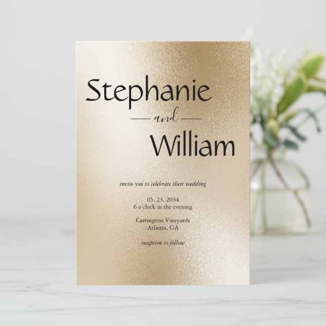 Moderne Silver Metallic Simple Wedding Einladung (Stehend Vorderseite)