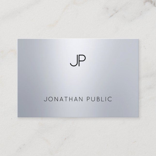 Moderne Silver Monogram Elegant Beruflich Schlicht Visitenkarte (Vorderseite)