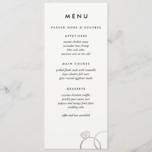 Moderne Silver Rings Custom Wedding Menu Menükarte