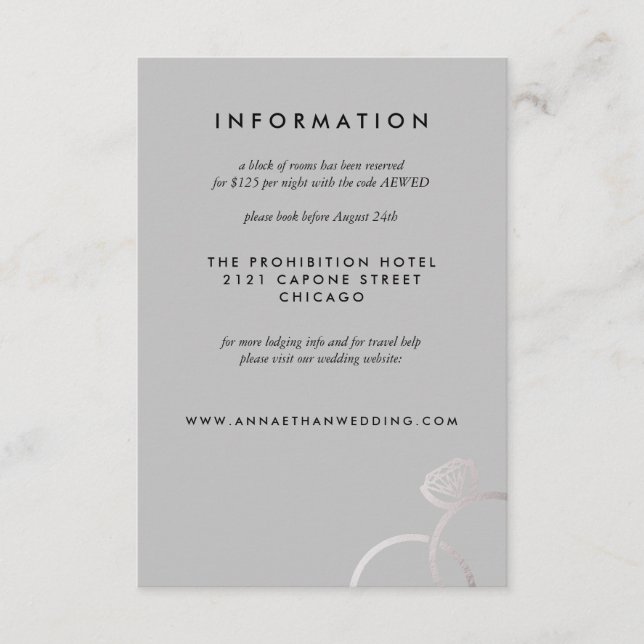 Moderne Silver Rings Gray Wedding Information Card Begleitkarte (Vorderseite)