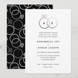 Moderne Silver Rings Monogram Hochzeitseinladung Einladung