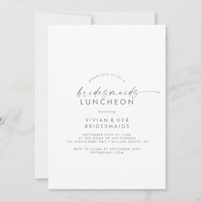 Moderne Silver Script Bridesmaids Luncheon Einladung (Vorderseite)