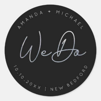 Moderne Silver Script Minimalistisch Wedding Runder Aufkleber