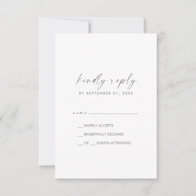 Moderne Silver Script Simple RSVP Card Karte (Vorderseite)