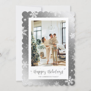 Moderne Silver Snowflake Foto Happy Holidays Card Feiertagskarte