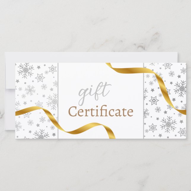 Moderne Silver Snowflakes Gold Ribbon Geschenkkart (Vorderseite)