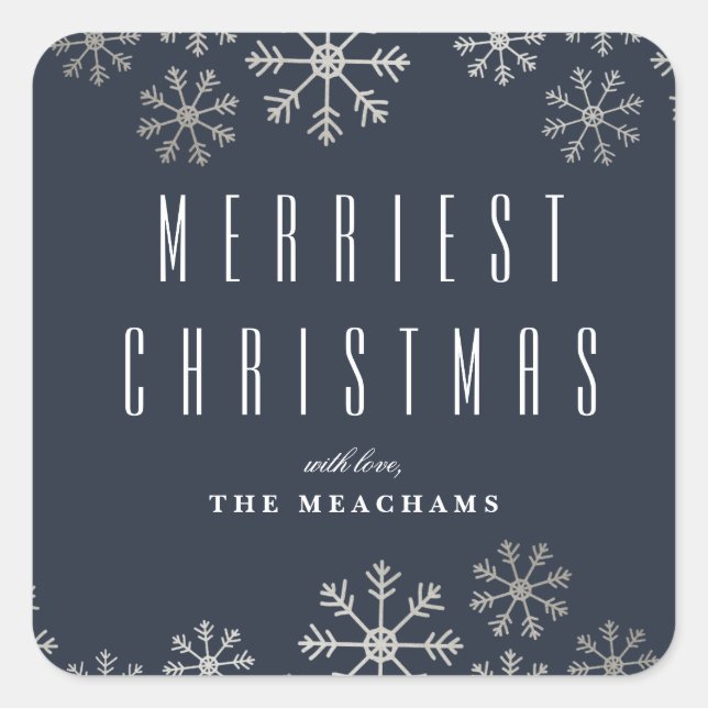 Moderne Silver Snowflakes Weihnachten Quadratischer Aufkleber (Vorderseite)