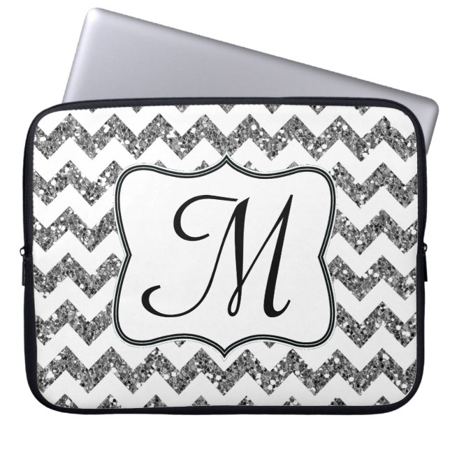 Moderne Silver Zickzack Monogram 15" Notebookgehäu Laptopschutzhülle (Vorderseite)