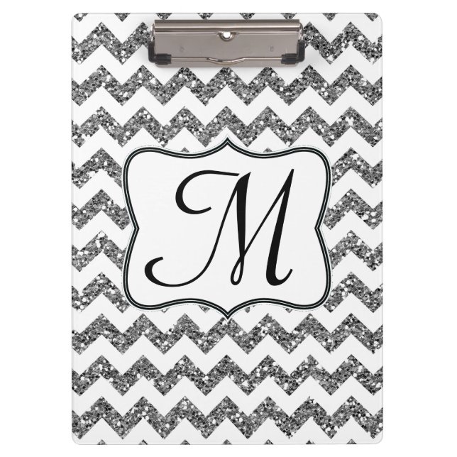 Moderne Silver Zickzack Monogram Erstklammer Klemmbrett (Vorderseite)