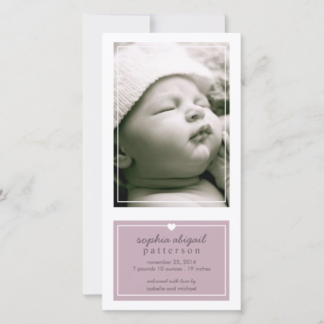 Moderne Simple Baby Girl Geburtserklärung Lila Ankündigung (Vorderseite)