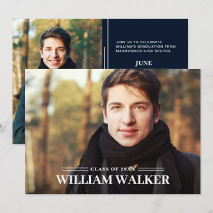 Moderne Simple Navy 2 FOTO Graduation Party Einladung