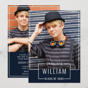 Moderne Simple Navy 2 FOTO Graduation Party Einladung