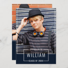 Moderne Simple Navy 2 FOTO Graduation Party Einladung