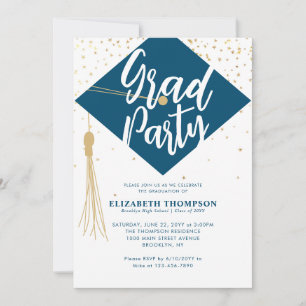 Moderne Simple Navy Blue GRAD Graduation Party Einladung