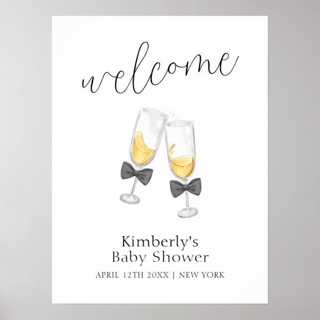 Moderne Sip & See Bow Champagne Baby Dusche Willko Poster (Vorne)