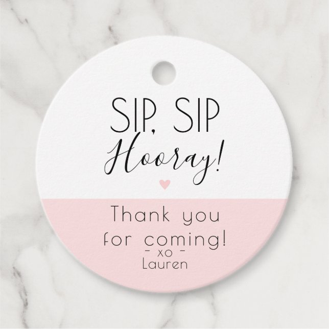 Moderne Sip Sip Hooray, Pop the top Vielen Dank Geschenkanhänger (Vorderseite)