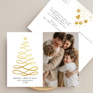 Moderne Skandi-Gold-Weihnachtsbaum-Ornamente Foto Feiertagspostkarte