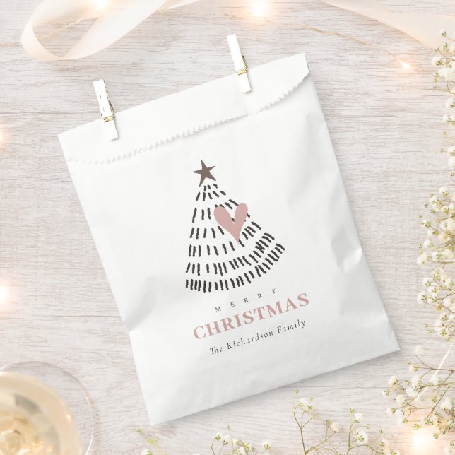 Moderne Skandi-Minimal-Blush-Herz-Weihnachtsbaum Geschenktütchen (Ausgeschnitten)