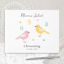 Moderne Skandi-Pastell-Vögel Baby-Mädchen-Taufe Gästebuch