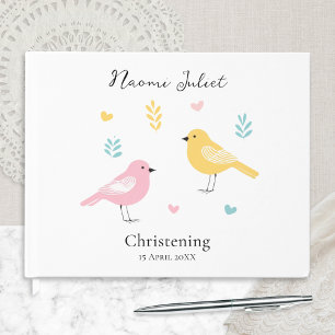 Moderne Skandi-Pastell-Vögel Baby-Mädchen-Taufe Gästebuch