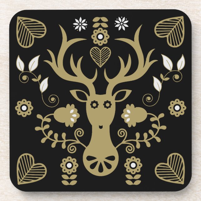 Moderne skandinavische Volkskunst Getränkeuntersetzer (Vorderseite)