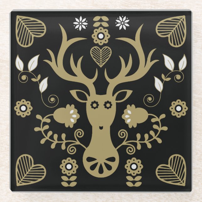 Moderne skandinavische Volkskunst Glasuntersetzer (Vorderseite)