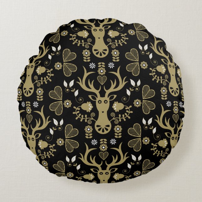Moderne skandinavische Volkskunst Rundes Kissen (Vorderseite)